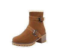 Générique Bottines femme basses épais Talon à boucles Femmes Bottines loisirs Tige large Couleur unie Chaussures de botte pour femme Mode Confortable Souple Elégantes Chaudes cuir véritable