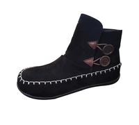 Générique Bottines femme Courte Button daim plates Femmes Boots Confortable Imperméables Souple Bottes Femmes Chaudes Vintage loisirs à talon carré classiques cuir véritable Automne Hiver