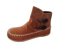 Générique Bottines femme Courte Button daim plates Femmes Boots Confortable Imperméables Souple Bottes Femmes Chaudes Vintage loisirs à talon carré classiques cuir véritable Automne Hiver