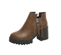 Générique Bottines femme Courte Talon moyen fermeture éclair Rond Femelles Bottillon Casual Chaudes classiques Moderne Femme Bottine Souple à talon carré Cowboy Couleur unie Confortable