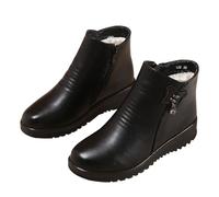 Générique Bottines Femme Cuir Bottes Femmes Chaussures Doublure Chaude Hiver en PU Cuir Souple Bottines Plats Boots Cavalière Larges Botte Équestres Botte Western Tendance Chaussures Bottes de Neige