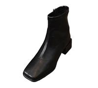 Générique Bottines Femme Cuir Talon Carré Bottine Fermeture Eclair Botte Mollets Fins 2025 Nouveau Bottes Original Boot Mi Mollet Chaussure Couleur Unie Streetwear Botte Bottines Femme Hiver Chic