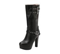 Générique Bottines Femme Cuir Talons Hauts Boucle Latérale Décontractés Chaussure Couleur Unie Vintage Pointu Tout-Match Mode Longues-hautes Bottes