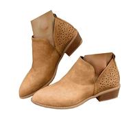 Générique Bottines Femme en Similicuir, Demi - Bottes Femmes Perforées à Talon Bloc Confortable, Chaussures Femmes Stylish et Pratiques pour la Vie Quotidienne, Automne et Hiver