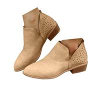 Générique Bottines Femme en Similicuir, Demi - Bottes Femmes Perforées à Talon Bloc Confortable, Chaussures Femmes Stylish et Pratiques pour la Vie Quotidienne, Automne et Hiver