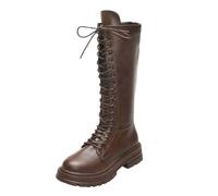 Générique Bottines femme Knee High à Lacets Cuir Verni Femme Boot Travail Confortable Imperméables Bottillons Femme Souple Elégantes Chaudes Mode bottines pour femmes Vintage Confortable