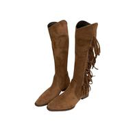 Générique Bottines femme Mi-Mollet daim plates Frange Femelles Botte Elégantes Chaudes rétro Casual à talon Bottes Femmes classiques cuir véritable Automne Hiver Cowboy Mode Couleur unie