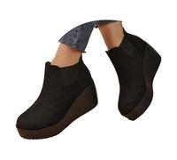 Générique Bottines Femme Rétro en Daim Souple à Talon Compensé Bas pour Décontracté Confortable Quotidien (Black, 40)