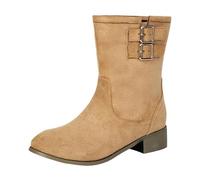 Générique Bottines Femme Talon Bloc Bride Latérale Zip Automne Hiver Mode Confort Chaussures Décontractées(Beige, 42)