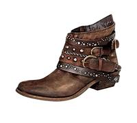 Générique Bottines Femme Talon Epais Bottes Motard Vintage Bottines d'écurie Bout Rond Santiags Western Classiques Antidérapant Bottes de Chevalier Talon Haut Bottes de Cowboy
