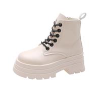 Générique Bottines femme Talon moyen à Lacets Rond Femelles Botte Souple Elégantes Chaudes Femme Boots rétro Casual à talon carré classiques Chaussures de botte pour dame cuir véritable