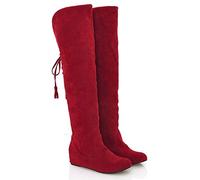 Générique Bottines FourréEs Femme,Winter Womens Lace Up Shoes Keep Warm Fold Over The Knee Boots (Red 41)
