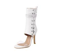 Générique Bottines Mi Mollet À Lacets Femme Bride Transparente Bout Ouvert Talon Aiguille Fermeture Éclair Denim Similicuir Bout Carré Sandales Soirée