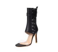Générique Bottines Mi Mollet À Lacets Femme Bride Transparente Bout Ouvert Talon Aiguille Fermeture Éclair Denim Similicuir Bout Carré Sandales Soirée