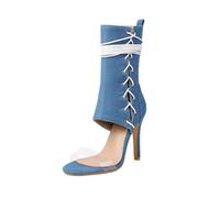 Générique Bottines Mi Mollet À Lacets Femme Bride Transparente Bout Ouvert Talon Aiguille Fermeture Éclair Denim Similicuir Bout Carré Sandales Soirée