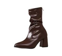 Générique Bottines mi-Mollet Mode Confort à Talon épais Style Western froissé pour Femme Usage Quotidien décontracté Tendance (Brown, 37)