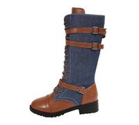 Générique Bottines mi-Mollet Mode pour Femme en Cuir et Daim avec Lacets et Semelle épaisse pour Un Confort Optimal en Hiver (Sky Blue, 43)