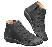 Générique Bottines OrthopéDiques Femme en Cuir PU,Soutien VoûTe Plantaire,Fermeture éClair & Lacets Style Vintage MéDiéVal Bottines Confortables Automne Hiver ImperméAbles Vetement