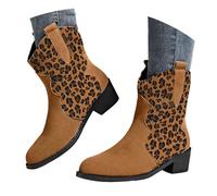Générique Bottines pour Femmes Bottes Hautes à Talon Carré Mode Bottes De Cowboy Vintage Marche Chaussures Occidentales Classiques Chaussures décontractées à Tube Haut et Profond