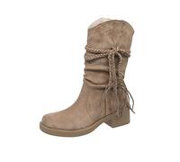 Générique Bottines Pour Femmes Cuir Bottine Avec Fermeture Eclair Chaude Chaussures Boots D'hiver Mi-Mollet Imperméable Avec Talon Large Bas Bottines De Neige Elégantes Moto Bottes De Pluie Tendance