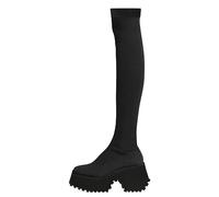 Générique Bottines pour femmes Hautes Genoux épais Talon Rond Femelles Botte Confortable rétro Tige large Bottes pour femme Chaudes Moderne Elégantes Cuir véritable Couleur unie loisirs