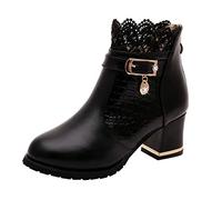 Générique Bottines pour Femmes, Vintage Courtes Sexy Dentelle Chaussures en Cuir Compensées Bottes Coupe Basse tête Ronde Bottillons de Neige d'hiver (Black 5 UK)