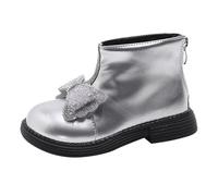 Générique Bottines Running Fille Princess Versatile Bow Plus Velvet Warm Back Zipper Short Soft Bottom Non Cotton Shoes Fille Blanc Été Bottines (Silver, 27 Little Child)