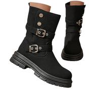 Générique Bottines tendance pour femmes, décontractées, couleur unie, ceinture, talon moyen, bottes mi calmes Bottines Western (42)