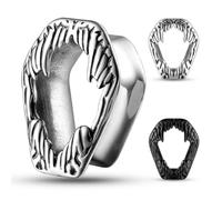 Générique Bouchon Coffin Fang Gothique pour Oreilles Stretch - Paire en Acier Inoxydable à Bord Évasé - Bijou Piercing Punk Halloween - Noir/Acier 8-16mm