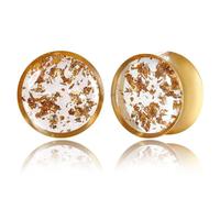 Générique Bouchons d’oreilles en or à feuille pour oreilles étirées, Paire de saddles en acier inoxydable à double évasement avec incrustation en résine transparente, Cœur rond ou goutte, 8-25 mm