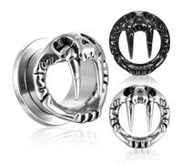 Générique Bouchons Gothiques en Acier Titane pour Oreilles Étirées, Calibre Évasé à Fer, Défense de Morse ou Abyss Design, Argent/Noir, 8-16 mm