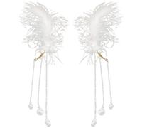 Générique Boucles D'oreilles à Clip sans Perçage pour Femmes Plumage Blanc et Perles, Confortables et Élégantes pour Halloween ou Anniversaire