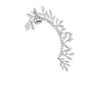 Générique Boucles D'oreilles Feuille en Métal Argenté sans Piercing, Ornées de Cristaux, Clip D'oreille Unique, Bijoux de Mariage et Fête pour Femmes, Accessoire Élégant et Léger