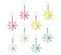 Générique Boucles d'Oreilles Pendantes Fleurs en Résine Lot 4 Paires Multicolores pour Femmes à Porter au Quotidien