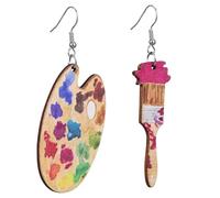 Générique Boucles Oreilles Bois Colorées Artisanales Boucles Oreilles Pendantes Asymétriques Bijoux Art Légers pour Femmes Cadeau Élégant pour Fêtes et Occasions Spéciales