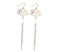 Générique Boucles Oreilles Éventail Longues Pendantes Style Chinois pour Femmes et Filles Accessoires Rétro Légers et Confortables pour Tenue Quotidienne et Occasions Diverses