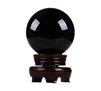Générique Boule de Cristal en Obsidienne - Sphère de Cristal Noir avec Support en Bois - Orbe de Divination pour Méditation et Décoration Feng Shui, Sorcellerie Halloween,130mm=5.11in