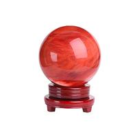 Générique Boule de Quartz hématoïde Naturelle Boule de Cristal de Quartz Rouge Gemme sur Socle en Bois pour méditation, guérison, Feng Shui, Divination et décoration intérieure,90mm/3.54in