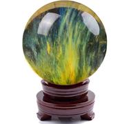 Générique Boule en Obsidienne Jaune, Boule en Cristal Naturel avec Support, Sphère en Quartz Fusionné, Pierre Précieuse pour Méditation, Guérison, Feng Shui, Divination,50mm/1.97in