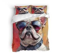 Générique Bouledogue Français Portant des Lunettes Housse de Couette 3 Pièces 220x240 avec 2 Taie Oreillers 65x65 Microfibre Super Douce-Chiot De Style Aquarelle Imprimé 3D Haute Définition