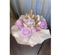 Générique Bouquet de Roses Artificielles en Savon, Rose et Violet avec Fleurs Séchées, 20 cm