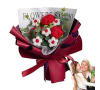 Générique Bouquet de s au Crochet - Bouquet de s artificielles Faites à la Main de Roses,éternelle séchée DIY, de Roses tissées à la Main, décor pour Anniversaire, Mariage
