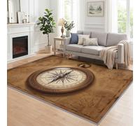 Générique Boussole Marron Doux Tapis 120x170 cm | Poil Ras Utilisable toute l'année Vintage Effet Vieilli Minimaliste Tapis, pour Chambre Salle Manger Bureau Cuisine