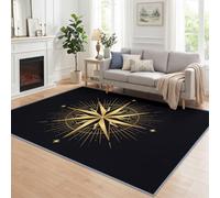 Générique Boussole Rayons De Soleil Tapis Poils Ras 80x150 cm | Doux Antidérapant Vintage Géométrique Noir Doré Tapis, pour Salon hambre à coucher Salle a Manger Bureau Cuisine