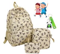 Générique Bow Backpack for Girls Women 3Pcs Set, Cute Kawaii Backpack Set, Large Capacity, with Bow Pattern (Beige)
