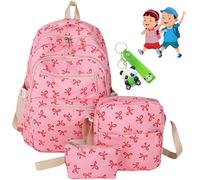 Générique Bow Backpack for Girls Women 3Pcs Set, Cute Kawaii Backpack Set, Large Capacity, with Bow Pattern (Red)