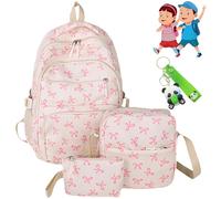Générique Bow Backpack for Girls Women 3Pcs Set, Cute Kawaii Backpack Set, Large Capacity, with Bow Pattern (Light)