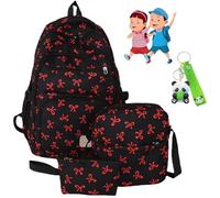 Générique Bow Backpack for Girls Women 3Pcs Set, Cute Kawaii Backpack Set, Large Capacity, with Bow Pattern (Black 2)