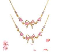 Générique Bow Bracelets, Bow Zircon Bracelet, Adjustable Bow Beaded Chain Bracelet, Friendship Bracelets with White Pink Zircon, Women Trendy Bracelet Gift for Her (2Pcs-C)