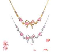 Générique Bow Bracelets, Bow Zircon Bracelet, Adjustable Bow Beaded Chain Bracelet, Friendship Bracelets with White Pink Zircon, Women Trendy Bracelet Gift for Her (2Pcs-E)
